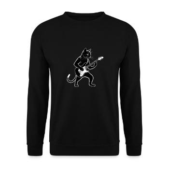 Rock Cat spielt Gitarre - Unisex Pullover - Schwarz - Vorne - Alina (178cm) & Michal (187cm)