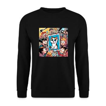 Excitement over the Cat Drawing - Unisex Sweatshirt - black - Front - Alina (178cm) & Michal (187cm)