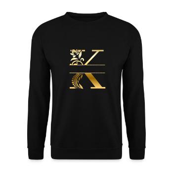 Personalized Floral Gold Letter k - Gift Idea - Unisex Sweatshirt - black - Front - Alina (178cm) & Michal (187cm)