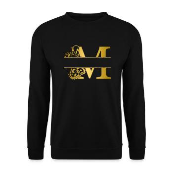 Buchstabe m personalisiert gold floral - Geschenkidee - Unisex Pullover - Schwarz - Vorne - Alina (178cm) & Michal (187cm)