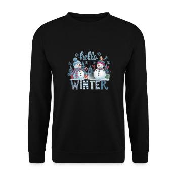 Hello Winter – Cute Snowmen with Gifts - Unisex Sweatshirt - black - Front - Alina (178cm) & Michal (187cm)