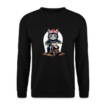 Cat Motocross Bike Geschenk Supermoto Motorrad - Unisex Pullover - Schwarz - Vorne - Alina (178cm) & Michal (187cm)