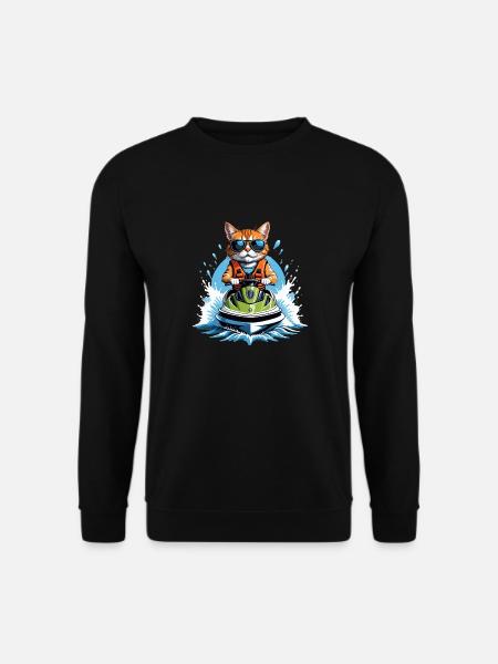 Cat Jet Ski Chat Drôle Drôle Cadeau - Sweat-shirt Unisexe - noir
