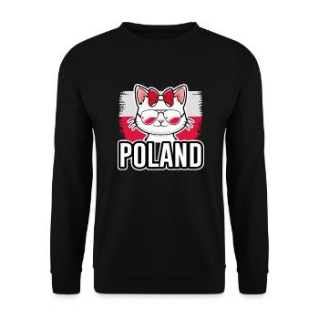 Polen Katze Fußball Katzenliebhaber - Unisex Pullover - Schwarz - Vorne - Alina (178cm) & Michal (187cm)