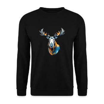 Elch-Vektor-Kunst mit lebendiger Farbillustration - Unisex Pullover - Schwarz - Vorne - Alina (178cm) & Michal (187cm)