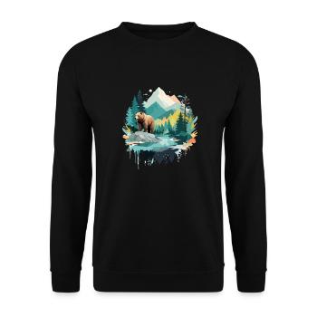 Ours Faune Animal Nature En plein air Aquarelle - Sweat-shirt Unisexe - noir - Devant - Alina (178cm) & Michal (187cm)