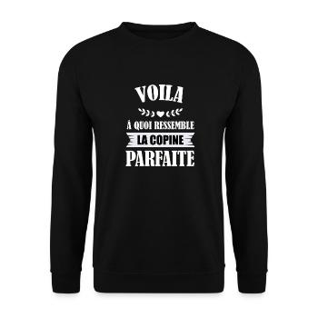 Ehefrau Die perfekte Freundin Liebe Freundschaft Humor - Unisex Pullover - Schwarz - Vorne - Alina (178cm) & Michal (187cm)