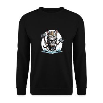 Cat Wikinger Viking Katze Geschenk Süß - Unisex Pullover - Schwarz - Vorne - Alina (178cm) & Michal (187cm)