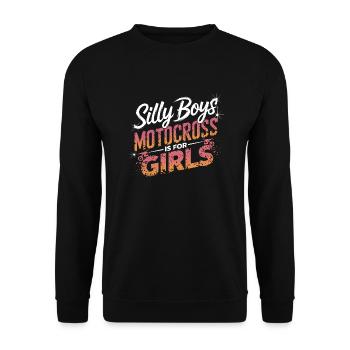 Motocross: Powerfrauen im Gelände - Unisex Pullover - Schwarz - Vorne - Alina (178cm) & Michal (187cm)