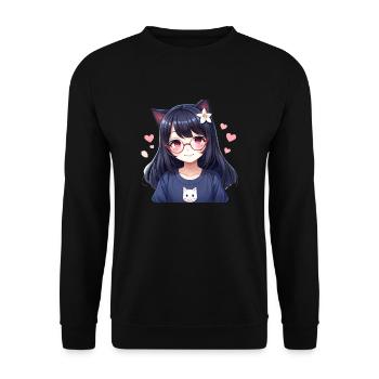 Cat Girl Kawaii: Adorable Cat Girl - Unisex Sweatshirt - black - Front - Alina (178cm) & Michal (187cm)