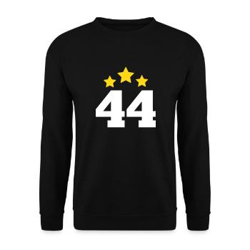 44 Jahre Stern - Geschenk zum 44. Jubiläum - Unisex Pullover - Schwarz - Vorne - Alina (178cm) & Michal (187cm)