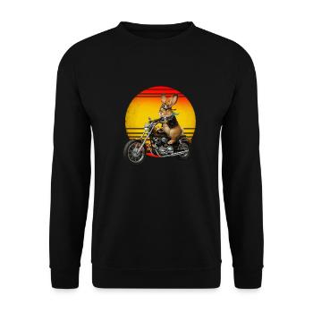 Ein Kaninchen auf einem Motorrad - Unisex Pullover - Schwarz - Vorne - Alina (178cm) & Michal (187cm)