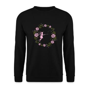 Decorative floral wreath with pink roses and fairy - Unisex Sweatshirt - black - Front - Alina (178cm) & Michal (187cm)