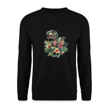 T-Rex zwischen Blumen - Unisex Pullover - Schwarz - Vorne - Alina (178cm) & Michal (187cm)