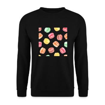 Bunte Macarons Muster - Unisex Pullover - Schwarz - Vorne - Alina (178cm) & Michal (187cm)