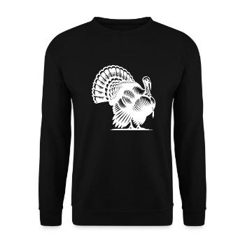Stolzer Truthahn mit riesigem Gefieder - Unisex Pullover - Schwarz - Vorne - Alina (178cm) & Michal (187cm)