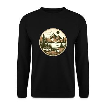Natur & Abenteuer – Idyllisches Camping-Motiv - Unisex Pullover - Schwarz - Vorne - Alina (178cm) & Michal (187cm)