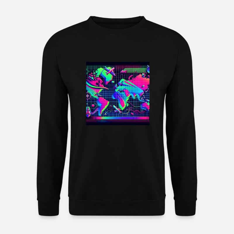Weltkarte in Neonfarben: Reisen und Abenteuer - Unisex Pullover - Schwarz