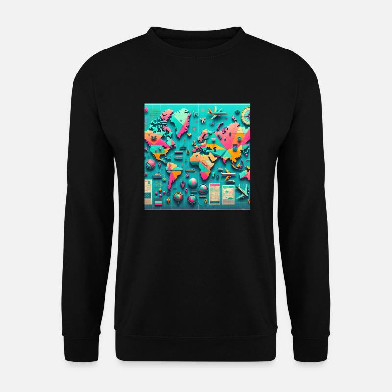 Futuristische Weltkarte mit Reise-Symbolen - Unisex Pullover - Schwarz