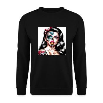 Artful Sugar Skull Woman with Retro Vibe - Unisex Sweatshirt - black - Front - Alina (178cm) & Michal (187cm)