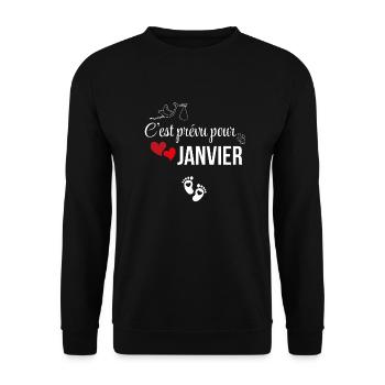 Es ist für Januar geplant - Ankündigung der Schwangerschaft - Unisex Pullover - Schwarz - Vorne - Alina (178cm) & Michal (187cm)