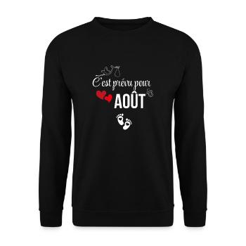 Es ist für August geplant - Ankündigung der Schwangerschaft - Unisex Pullover - Schwarz - Vorne - Alina (178cm) & Michal (187cm)