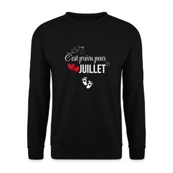 Es ist für Juli geplant - Ankündigung der Schwangerschaft - Unisex Pullover - Schwarz - Vorne - Alina (178cm) & Michal (187cm)