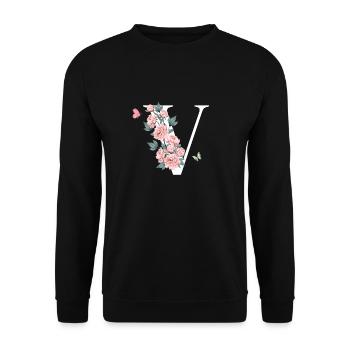 Letter v pink flowers - Unisex Sweatshirt - black - Front - Alina (178cm) & Michal (187cm)