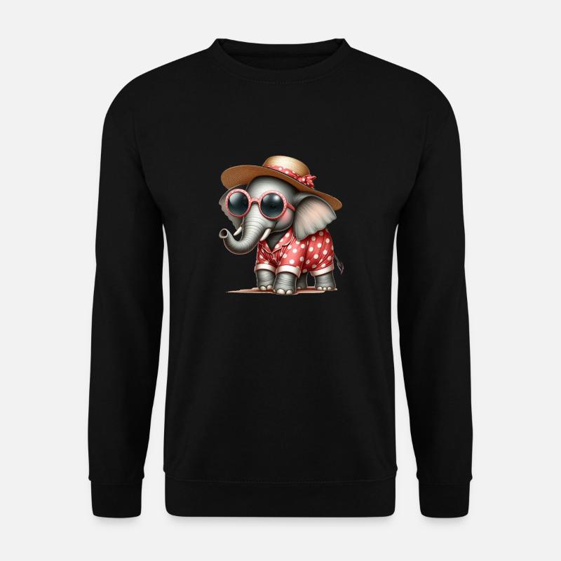 Elefant im Schlafanzug mit Sonnenbrille - Unisex Pullover - Schwarz