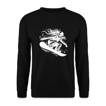 Dynamic snowboarder in action jump - Unisex Sweatshirt - black - Front - Alina (178cm) & Michal (187cm)