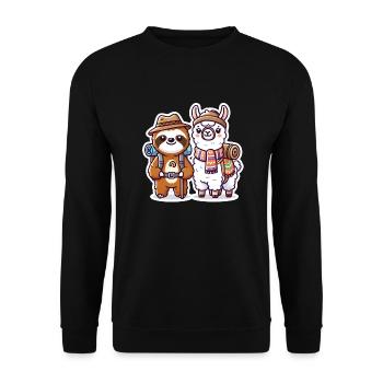 Einhorn und Lama gehen wandern - Unisex Pullover - Schwarz - Vorne - Alina (178cm) & Michal (187cm)