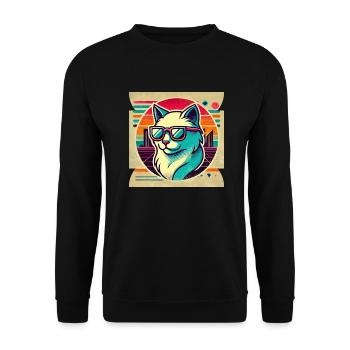 Coole Retro Katze mit Sonnenbrille - Unisex Pullover - Schwarz - Vorne - Alina (178cm) & Michal (187cm)