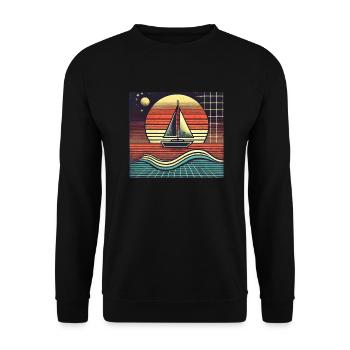 Voilier au coucher de soleil rétro look vintage - Sweat-shirt Unisexe - noir - Devant - Alina (178cm) & Michal (187cm)