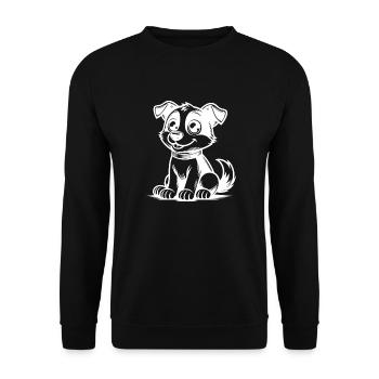 Witziger Hund mit Halsband als süße Cartoon Figur - Unisex Pullover - Schwarz - Vorne - Alina (178cm) & Michal (187cm)