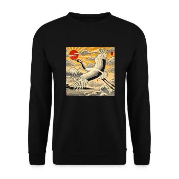 Japanese-style crane - Unisex Sweatshirt - black - Front - Alina (178cm) & Michal (187cm)