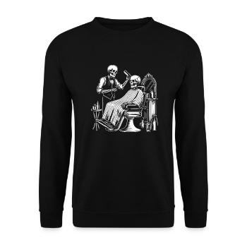 skeleton at the barber shop - Unisex Sweatshirt - black - Front - Alina (178cm) & Michal (187cm)