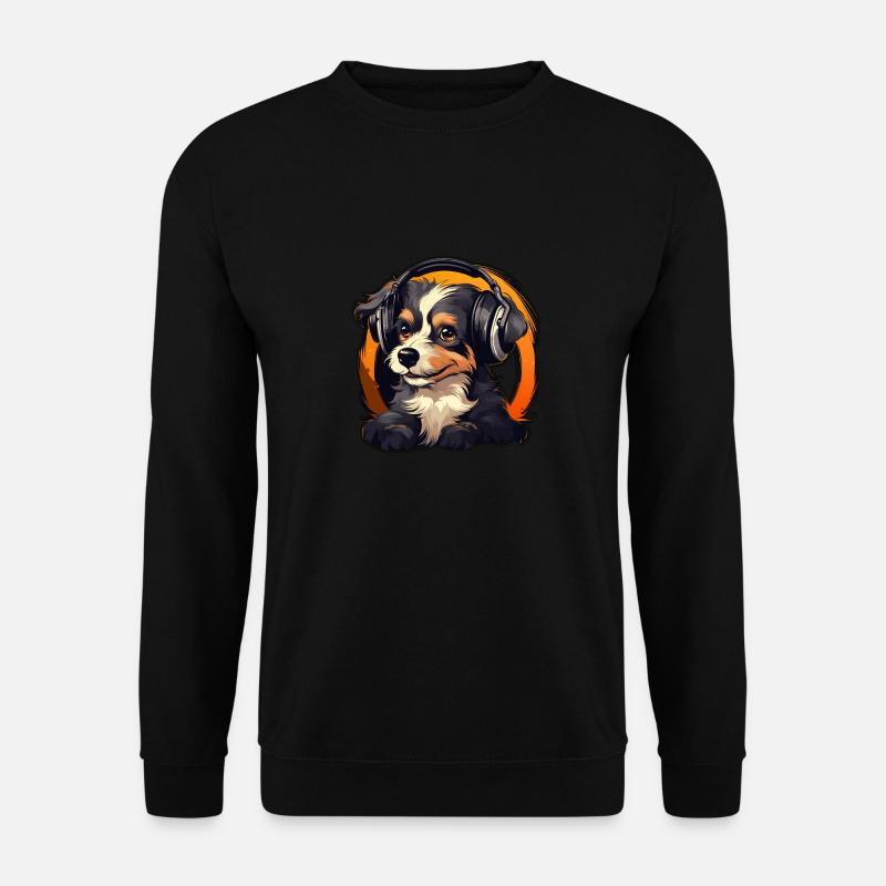 Süßer Hund Welpe mit Kopfhörern Berner Sennenhund - Unisex Pullover - Schwarz