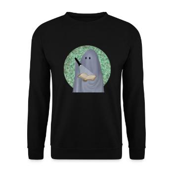 lesender Geist vor Tarnhintergrund - Unisex Pullover - Schwarz - Vorne - Alina (178cm) & Michal (187cm)
