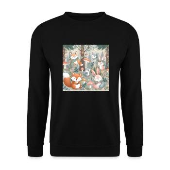 Skurrile Waldfreunde: Ein magisches Treffen - Unisex Pullover - Schwarz - Vorne - Alina (178cm) & Michal (187cm)