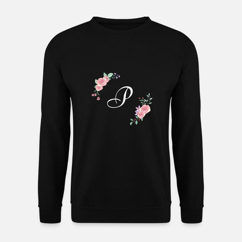 Rosa Blumenbuchstabe p - Unisex Pullover - Schwarz