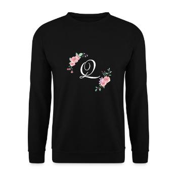 Rosa Blumenbuchstabe q - Unisex Pullover - Schwarz - Vorne - Alina (178cm) & Michal (187cm)