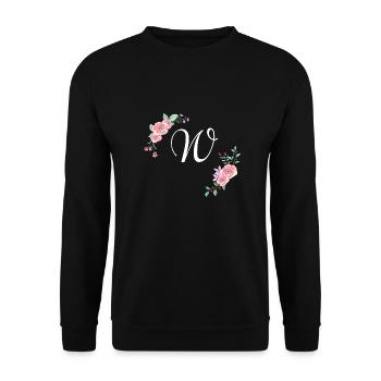 Rosa Blumenbuchstabe w - Unisex Pullover - Schwarz - Vorne - Alina (178cm) & Michal (187cm)