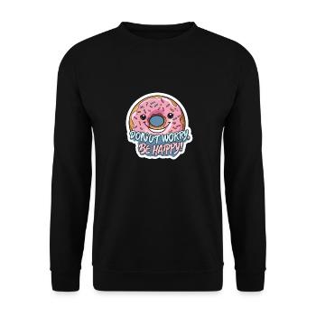 Donut Worry Be Happy Mignon Kawaii Dessert Jeu de mots - Sweat-shirt Unisexe - noir - Devant - Alina (178cm) & Michal (187cm)