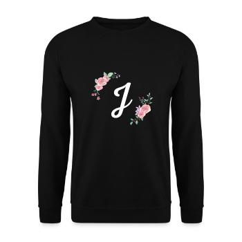 Rosa Blumenbuchstabe j - Unisex Pullover - Schwarz - Vorne - Alina (178cm) & Michal (187cm)