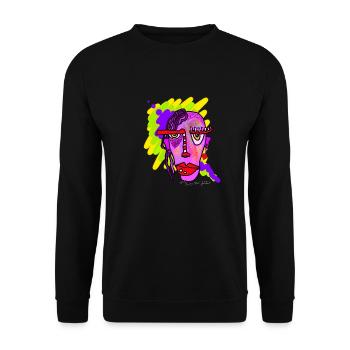 Neonfarbenes Linienporträt - Unisex Pullover - Schwarz - Vorne - Alina (178cm) & Michal (187cm)