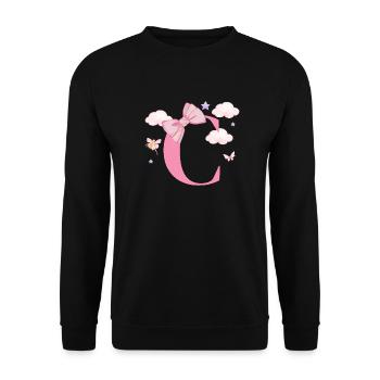 Buchstabe c rosa Wolken - Unisex Pullover - Schwarz - Vorne - Alina (178cm) & Michal (187cm)