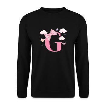 Buchstabe g rosa Wolken - Unisex Pullover - Schwarz - Vorne - Alina (178cm) & Michal (187cm)