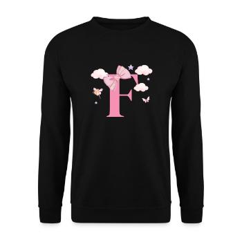 Buchstabe f rosa Wolken - Unisex Pullover - Schwarz - Vorne - Alina (178cm) & Michal (187cm)