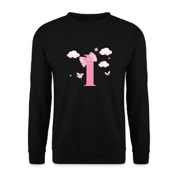 Buchstabe i rosa Wolken - Unisex Pullover - Schwarz - Vorne - Alina (178cm) & Michal (187cm)