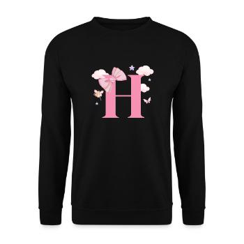 Lettre h rose nuages - Sweat-shirt Unisexe - noir - Devant - Alina (178cm) & Michal (187cm)